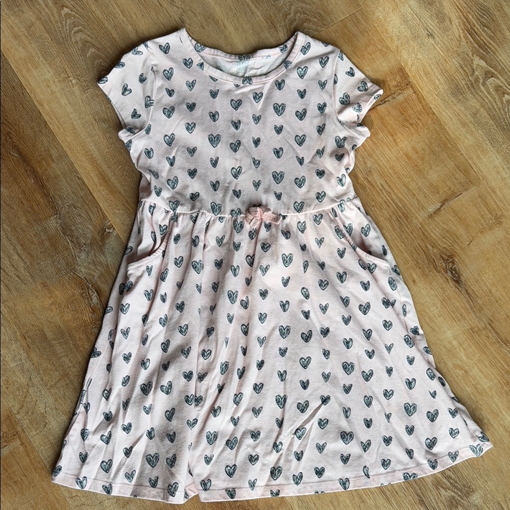 Heart Patterned Pink Kids Dress